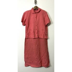 Vintage Erika Linen Rayon 2 Piece‎ Maxi Dress Top Set Size Medium Coral Pink